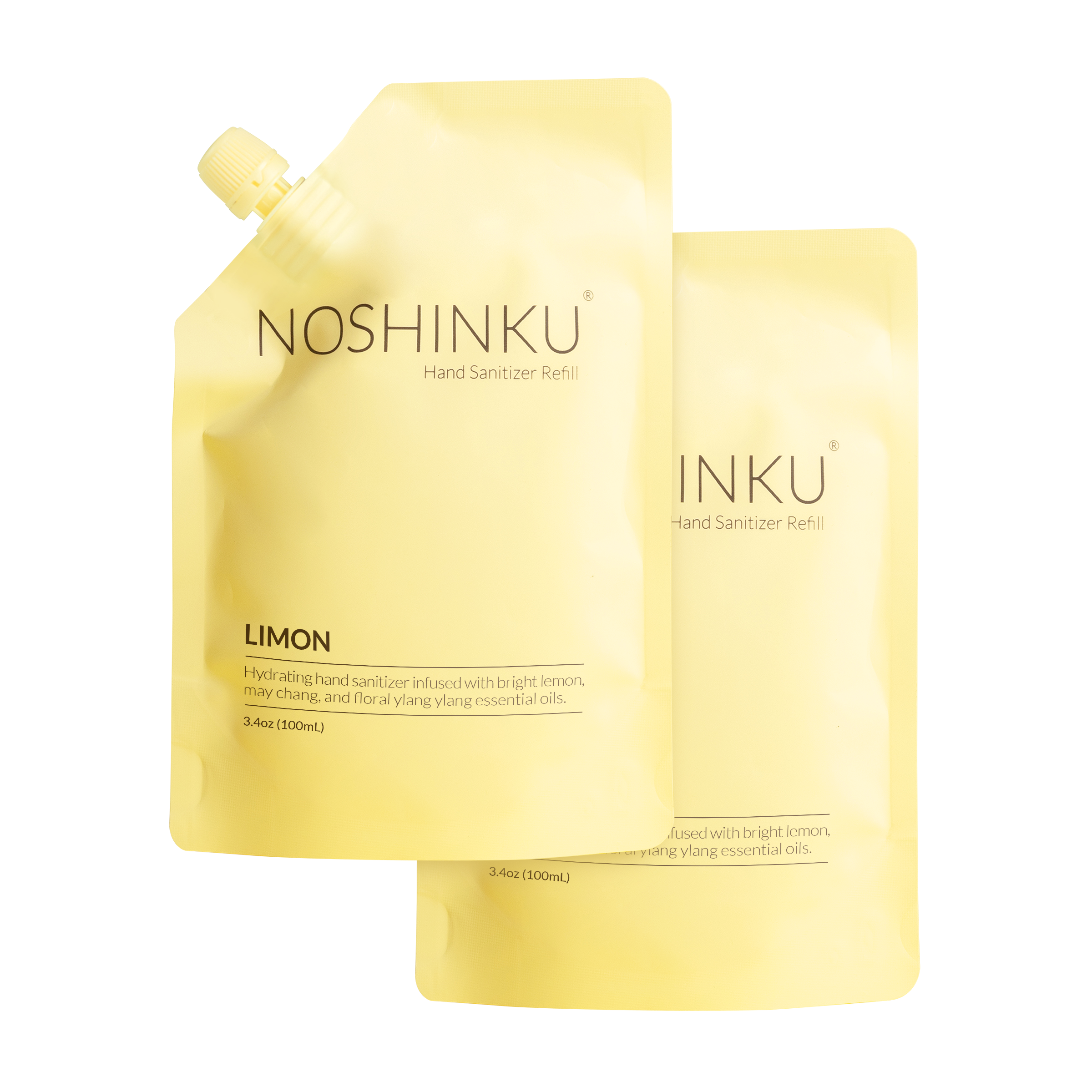 Noshinku Lemon Hydrating Hand Sanitizer Refill Pouch - 2 Pack refills on white background